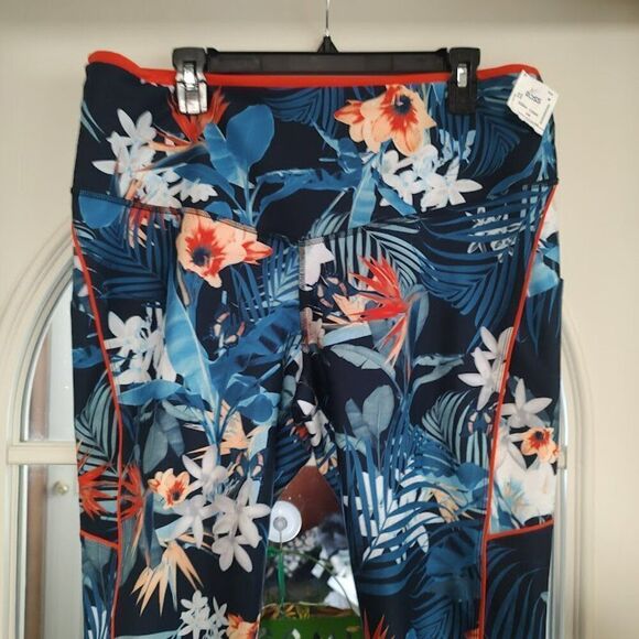 New Xersion Navy Blue Multi-Color Tropical Flower Legging Capri Women's XXL - Picture 2 of 2